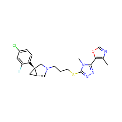 Cc1ncoc1-c1nnc(SCCCN2C[C@@H]3C[C@]3(c3ccc(Cl)cc3F)C2)n1C ZINC000049045843