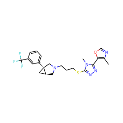 Cc1ncoc1-c1nnc(SCCCN2C[C@H]3C[C@@]3(c3cccc(C(F)(F)F)c3)C2)n1C ZINC000034481396