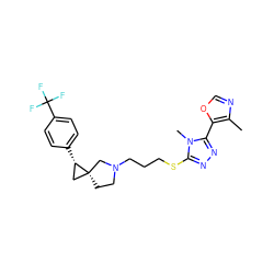 Cc1ncoc1-c1nnc(SCCCN2CC[C@@]3(C[C@@H]3c3ccc(C(F)(F)F)cc3)C2)n1C ZINC001772655827