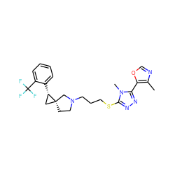 Cc1ncoc1-c1nnc(SCCCN2CC[C@@]3(C[C@@H]3c3ccccc3C(F)(F)F)C2)n1C ZINC001772627481