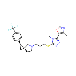 Cc1ncoc1-c1nnc(SCCCN2CC[C@]3(C[C@H]3c3ccc(C(F)(F)F)cc3)C2)n1C ZINC001772581763