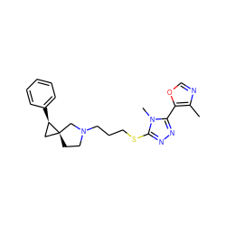 Cc1ncoc1-c1nnc(SCCCN2CC[C@]3(C[C@H]3c3ccccc3)C2)n1C ZINC001772625857