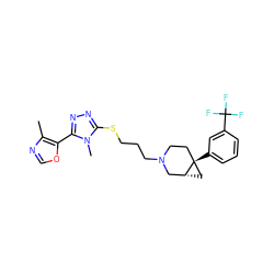 Cc1ncoc1-c1nnc(SCCCN2CC[C@]3(c4cccc(C(F)(F)F)c4)C[C@@H]3C2)n1C ZINC000064548727