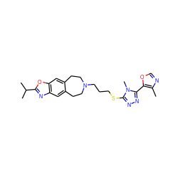 Cc1ncoc1-c1nnc(SCCCN2CCc3cc4nc(C(C)C)oc4cc3CC2)n1C ZINC000029127511