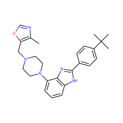 Cc1ncoc1CN1CCN(c2cccc3[nH]c(-c4ccc(C(C)(C)C)cc4)nc23)CC1 ZINC000040423698