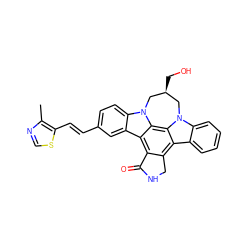 Cc1ncsc1/C=C/c1ccc2c(c1)c1c3c(c4c5ccccc5n5c4c1n2C[C@@H](CO)C5)CNC3=O ZINC000028819581