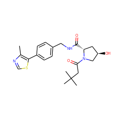 Cc1ncsc1-c1ccc(CNC(=O)[C@@H]2C[C@@H](O)CN2C(=O)CC(C)(C)C)cc1 ZINC000098208455