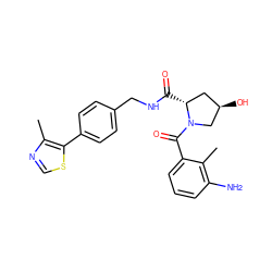 Cc1ncsc1-c1ccc(CNC(=O)[C@@H]2C[C@@H](O)CN2C(=O)c2cccc(N)c2C)cc1 ZINC000098209448