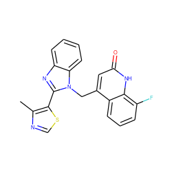 Cc1ncsc1-c1nc2ccccc2n1Cc1cc(=O)[nH]c2c(F)cccc12 ZINC000072109243