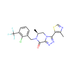 Cc1ncsc1-c1nnc2n1C[C@H](C)N(Cc1cccc(C(F)(F)F)c1Cl)C2=O ZINC000219181669