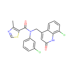 Cc1ncsc1C(=O)N(Cc1cc(=O)[nH]c2c(Cl)cccc12)c1cccc(Cl)c1 ZINC000045506374