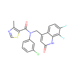 Cc1ncsc1C(=O)N(Cc1cc(=O)[nH]c2c(F)c(F)ccc12)c1cccc(Cl)c1 ZINC000040424015