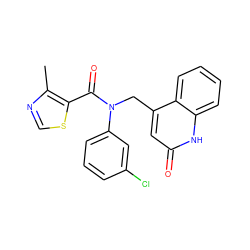 Cc1ncsc1C(=O)N(Cc1cc(=O)[nH]c2ccccc12)c1cccc(Cl)c1 ZINC000040421593