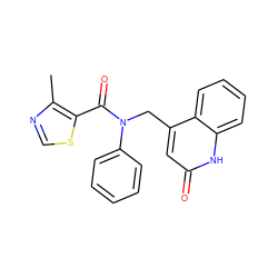 Cc1ncsc1C(=O)N(Cc1cc(=O)[nH]c2ccccc12)c1ccccc1 ZINC000040951133