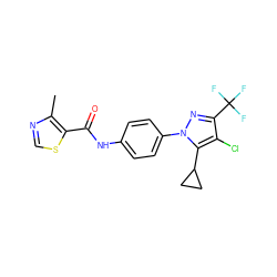 Cc1ncsc1C(=O)Nc1ccc(-n2nc(C(F)(F)F)c(Cl)c2C2CC2)cc1 ZINC000116814748