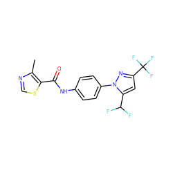 Cc1ncsc1C(=O)Nc1ccc(-n2nc(C(F)(F)F)cc2C(F)F)cc1 ZINC000117411810