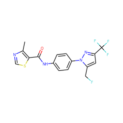 Cc1ncsc1C(=O)Nc1ccc(-n2nc(C(F)(F)F)cc2CF)cc1 ZINC000117397579