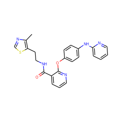 Cc1ncsc1CCNC(=O)c1cccnc1Oc1ccc(Nc2ccccn2)cc1 ZINC000139310089