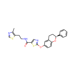 Cc1ncsc1CCNC(=O)c1cnc(Oc2ccc3c(c2)CC[C@@H](c2ccccc2)O3)s1 ZINC000169710422