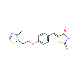 Cc1ncsc1CCOc1ccc(/C=C2\SC(=O)NC2=O)cc1 ZINC000045337432