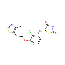 Cc1ncsc1CCOc1cccc(/C=C2\SC(=O)NC2=O)c1Cl ZINC000144408905