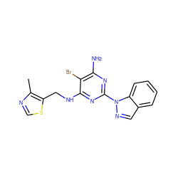 Cc1ncsc1CNc1nc(-n2ncc3ccccc32)nc(N)c1Br ZINC000217073745