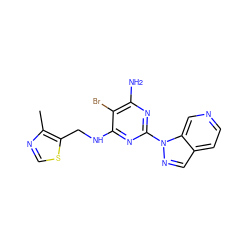 Cc1ncsc1CNc1nc(-n2ncc3ccncc32)nc(N)c1Br ZINC000217100325