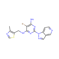 Cc1ncsc1CNc1nc(-n2ncc3cnccc32)nc(N)c1Br ZINC000217100401