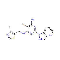 Cc1ncsc1CNc1nc(-n2ncc3ncccc32)nc(N)c1Br ZINC000217104969