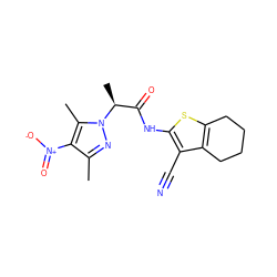 Cc1nn([C@@H](C)C(=O)Nc2sc3c(c2C#N)CCCC3)c(C)c1[N+](=O)[O-] ZINC000001069101