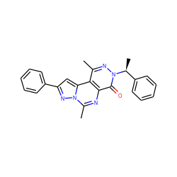 Cc1nn([C@@H](C)c2ccccc2)c(=O)c2nc(C)n3nc(-c4ccccc4)cc3c12 ZINC000064447221