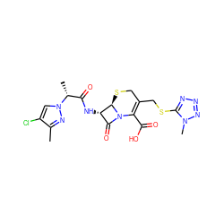 Cc1nn([C@H](C)C(=O)N[C@H]2C(=O)N3C(C(=O)O)=C(CSc4nnnn4C)CS[C@H]23)cc1Cl ZINC000009431508