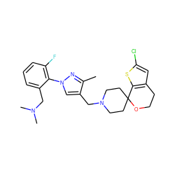 Cc1nn(-c2c(F)cccc2CN(C)C)cc1CN1CCC2(CC1)OCCc1cc(Cl)sc12 ZINC000169308843