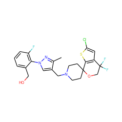 Cc1nn(-c2c(F)cccc2CO)cc1CN1CCC2(CC1)OCC(F)(F)c1cc(Cl)sc12 ZINC000169308848