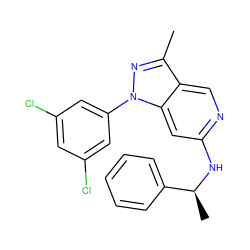 Cc1nn(-c2cc(Cl)cc(Cl)c2)c2cc(N[C@@H](C)c3ccccc3)ncc12 ZINC000040936823