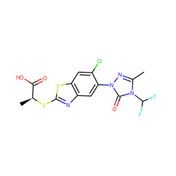 Cc1nn(-c2cc3nc(S[C@@H](C)C(=O)O)sc3cc2Cl)c(=O)n1C(F)F ZINC000103196761