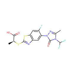 Cc1nn(-c2cc3nc(S[C@@H](C)C(=O)O)sc3cc2F)c(=O)n1C(F)F ZINC000103196776