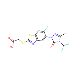 Cc1nn(-c2cc3nc(SCC(=O)O)sc3cc2F)c(=O)n1C(F)F ZINC000103195211