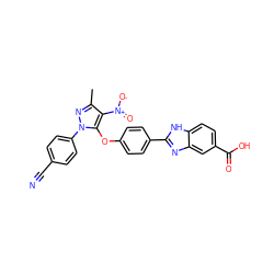 Cc1nn(-c2ccc(C#N)cc2)c(Oc2ccc(-c3nc4cc(C(=O)O)ccc4[nH]3)cc2)c1[N+](=O)[O-] ZINC001772644794