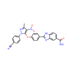 Cc1nn(-c2ccc(C#N)cc2)c(Oc2ccc(-c3nc4cc(C(N)=O)ccc4[nH]3)cc2)c1[N+](=O)[O-] ZINC001772609855