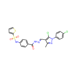 Cc1nn(-c2ccc(Cl)cc2)c(Cl)c1/C=N/NC(=O)c1ccc(NS(=O)(=O)c2cccs2)cc1 ZINC000006142005