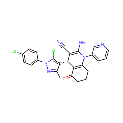 Cc1nn(-c2ccc(Cl)cc2)c(Cl)c1[C@@H]1C(C#N)=C(N)N(c2cccnc2)C2=C1C(=O)CCC2 ZINC000169310624