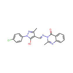 Cc1nn(-c2ccc(Cl)cc2)c(O)c1/C=N/n1c(C)nc2ccccc2c1=O ZINC000008829011