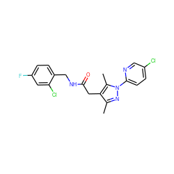 Cc1nn(-c2ccc(Cl)cn2)c(C)c1CC(=O)NCc1ccc(F)cc1Cl ZINC000095565437