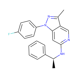 Cc1nn(-c2ccc(F)cc2)c2cc(N[C@@H](C)c3ccccc3)ncc12 ZINC000040973118