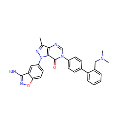 Cc1nn(-c2ccc3onc(N)c3c2)c2c(=O)n(-c3ccc(-c4ccccc4CN(C)C)cc3)cnc12 ZINC000014951232