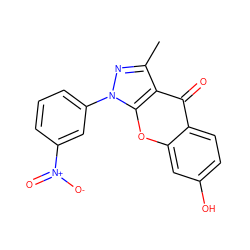 Cc1nn(-c2cccc([N+](=O)[O-])c2)c2oc3cc(O)ccc3c(=O)c12 ZINC000012405797