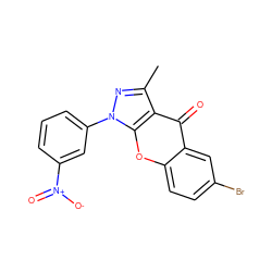 Cc1nn(-c2cccc([N+](=O)[O-])c2)c2oc3ccc(Br)cc3c(=O)c12 ZINC000012405795