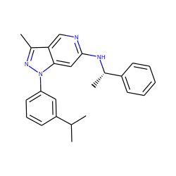 Cc1nn(-c2cccc(C(C)C)c2)c2cc(N[C@@H](C)c3ccccc3)ncc12 ZINC000040949396