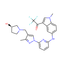 Cc1nn(-c2cccc(Nc3ccc4c(c3)c(C(=O)C(F)(F)F)cn4C)n2)cc1CN1CC[C@@H](O)C1 ZINC000169709022